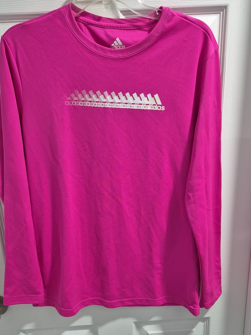 adidas Bright Pink Long Sleeve Athletic Tee